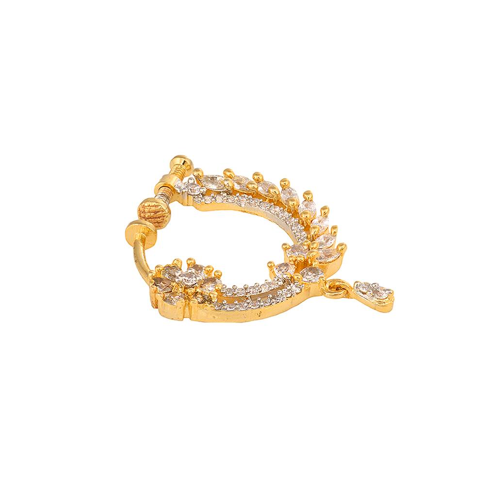 Gold Plated Ad Studded Handcrafted Nose Ring : SJNT1245