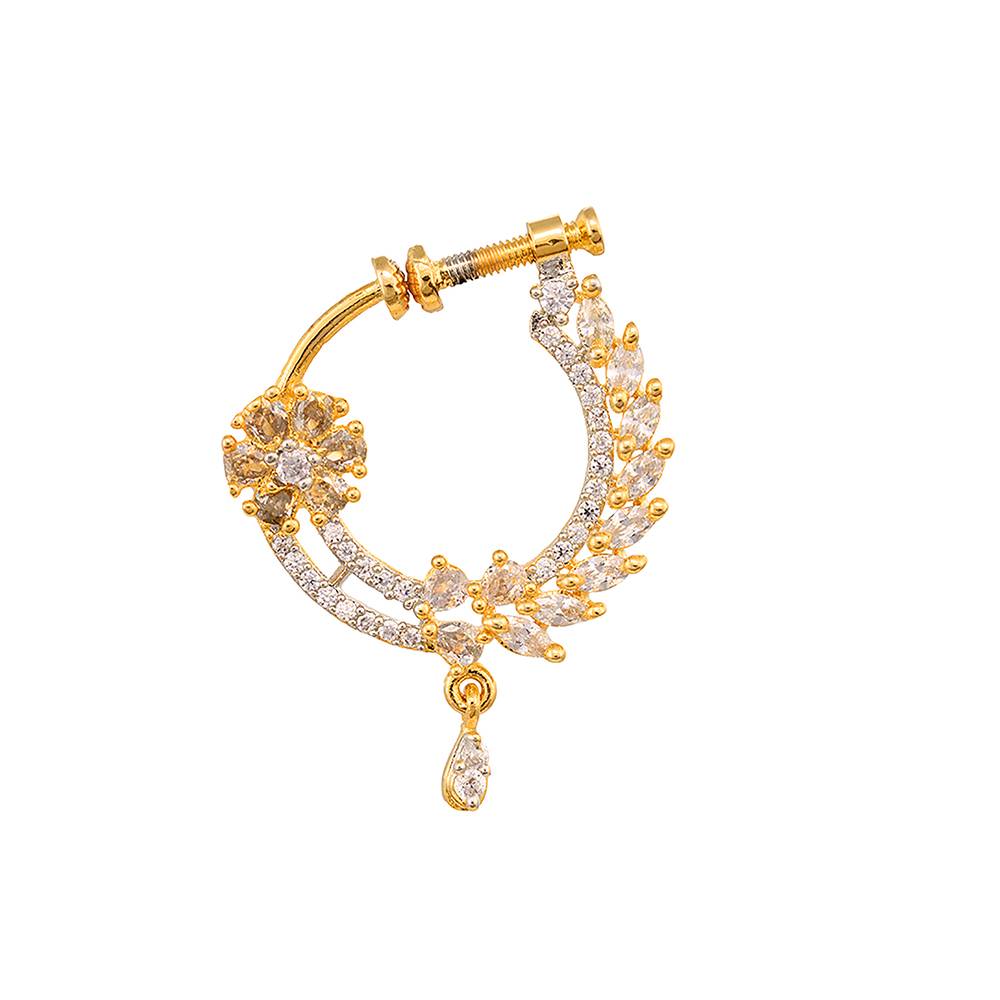 Gold Plated Ad Studded Handcrafted Nose Ring : SJNT1245