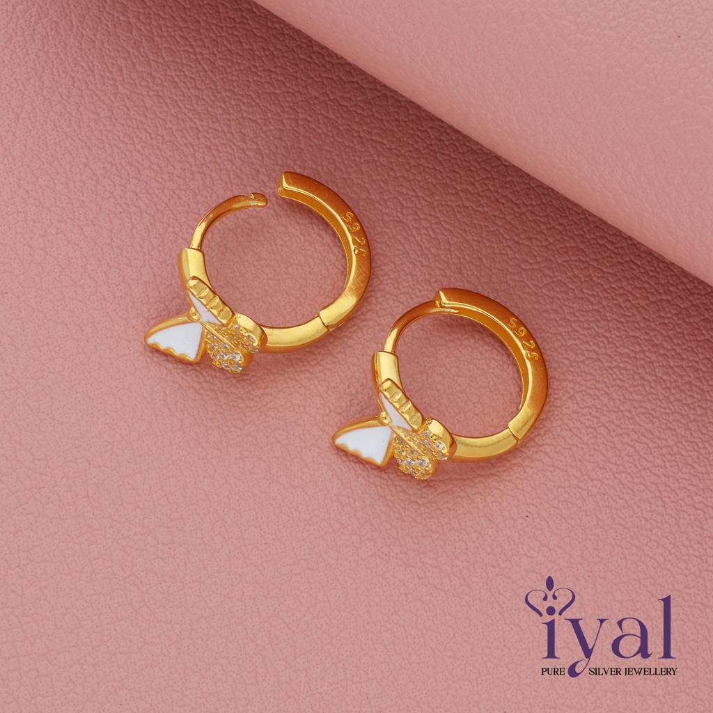 Dainty Butterfly 14K Gold Polish 925 Silver Hoop(5+ Yrs) : 125