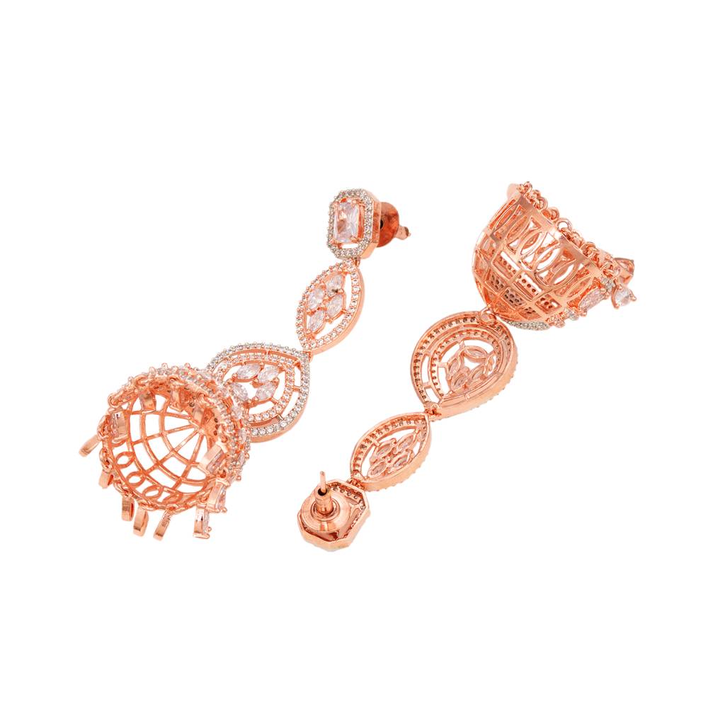 Rose Gold Plated Bell Shaped Ad Studded Jhumka Earrings : SJER1252