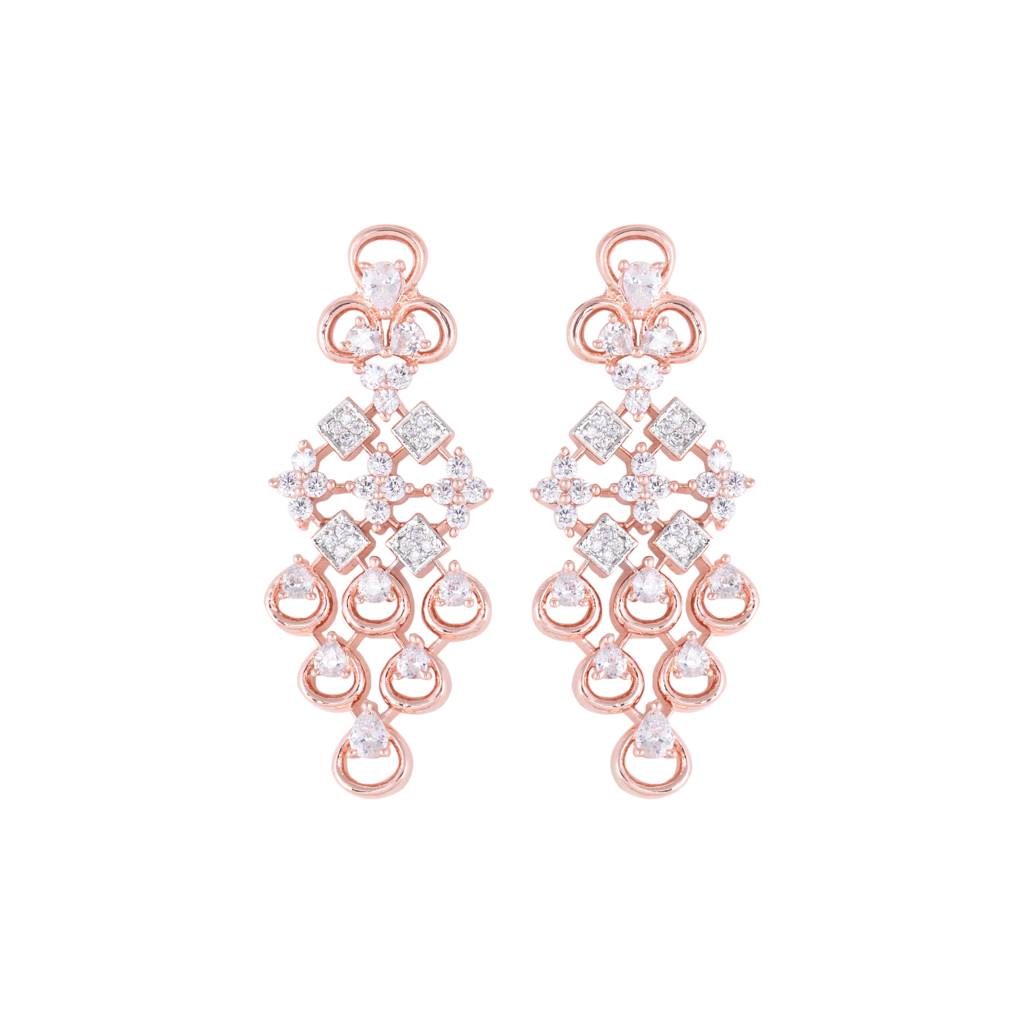 Rose Gold Plated Unique Design Ad Studded Necklace With Earrings For Women & Girls : SJNK1253