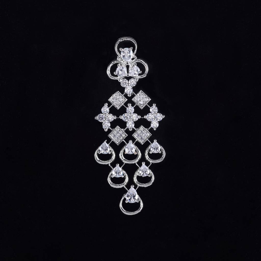 White Rhodium Plated Unique Design Ad Studded Necklace With Earrings For Women & Girls : SJNK1254