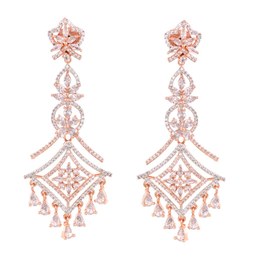 Rose Gold Plated Ad Studded Mangtika & Earring Set : SJME1260