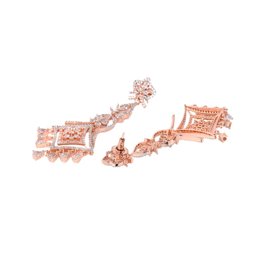 Rose Gold Plated Ad Studded Mangtika & Earring Set : SJME1260