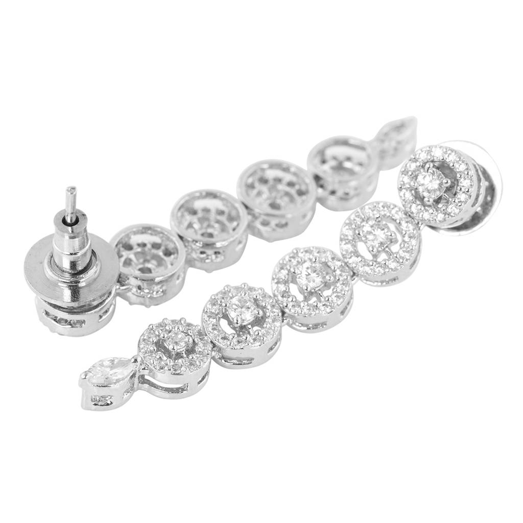 White Rhodium Plated Unique Leaf Design Ad Studded Necklace With Earrings For Women & Girls : SJNK1261