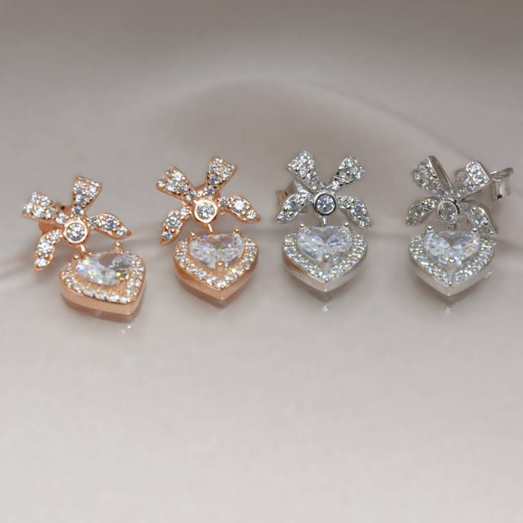 Heart Drop Earrings In 925 Sterling Silver : 1263