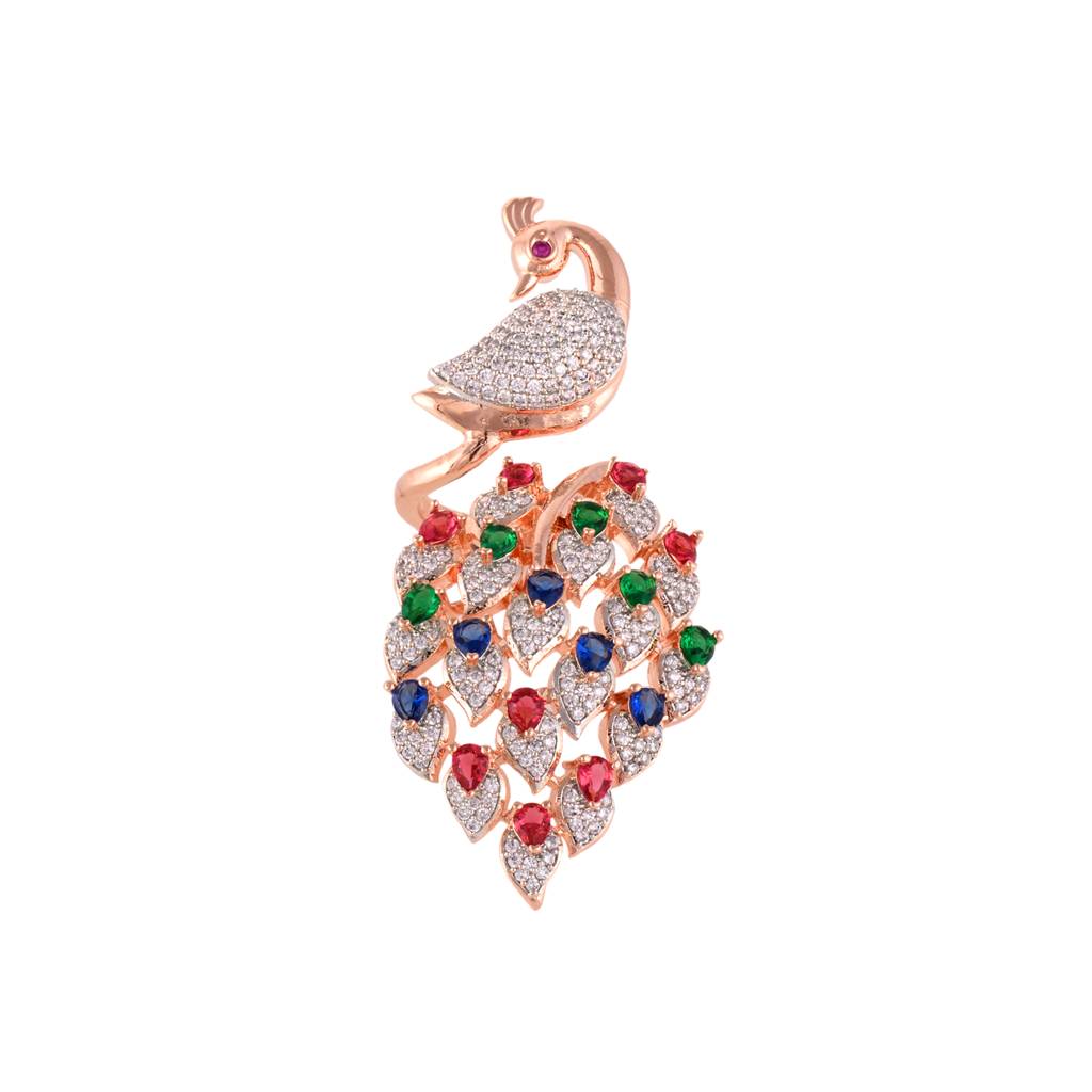 Rose Gold Plated Multi Colour Ad Studded Peacock Handcrafted Finger Ring : SJRG1264