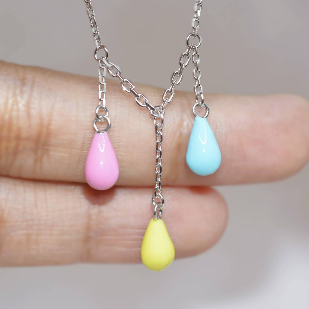 Pastel Teardrop Necklace For Teen In 925 Sterling Silver : 1265