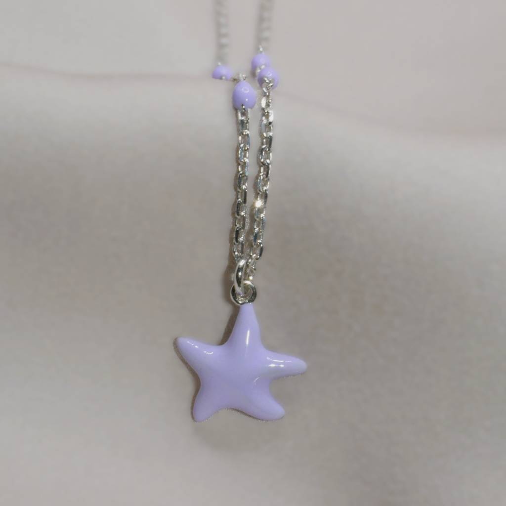 Delicate Lavender Starfish Necklace In 925 Sterling Silver : 1266