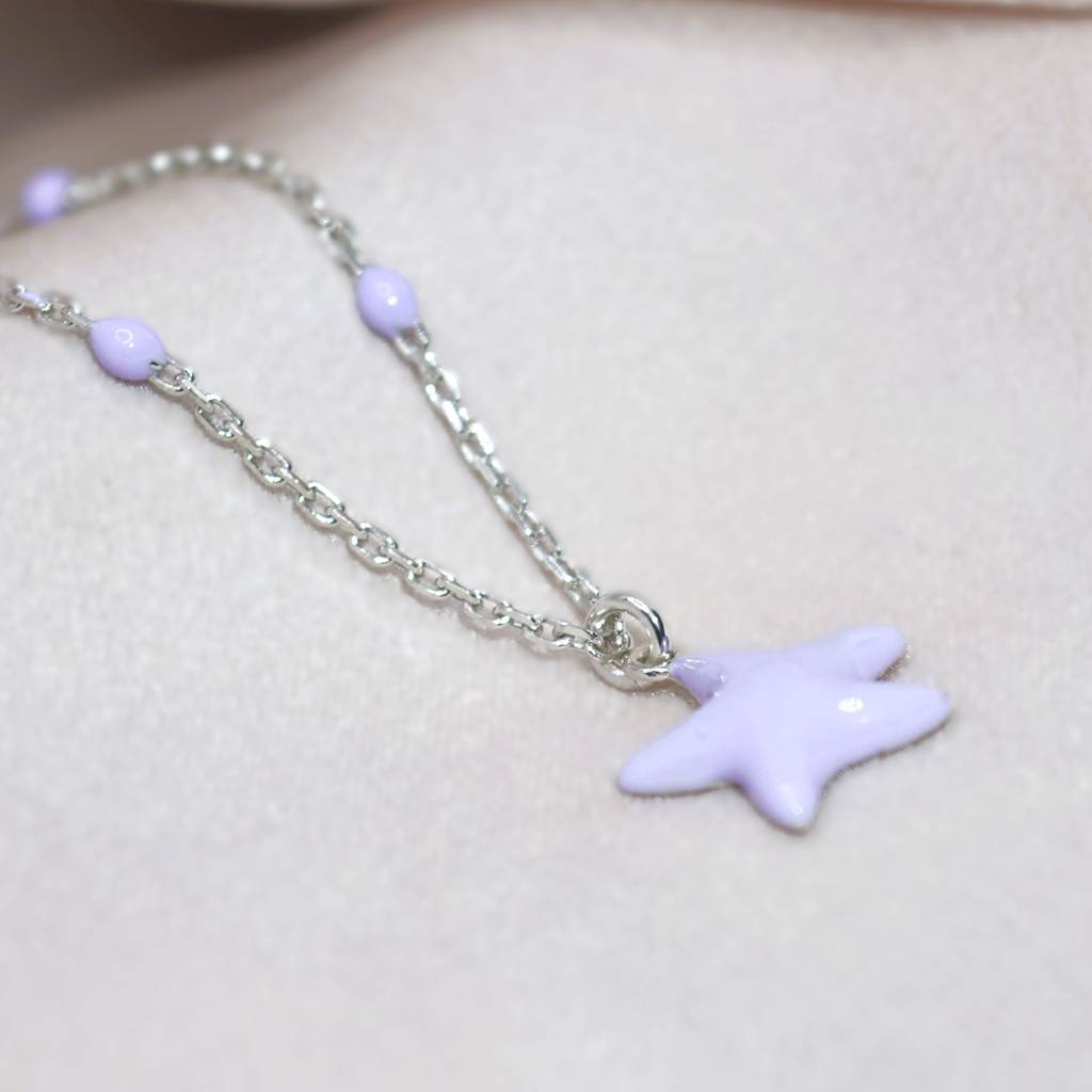 Delicate Lavender Starfish Necklace In 925 Sterling Silver : 1266