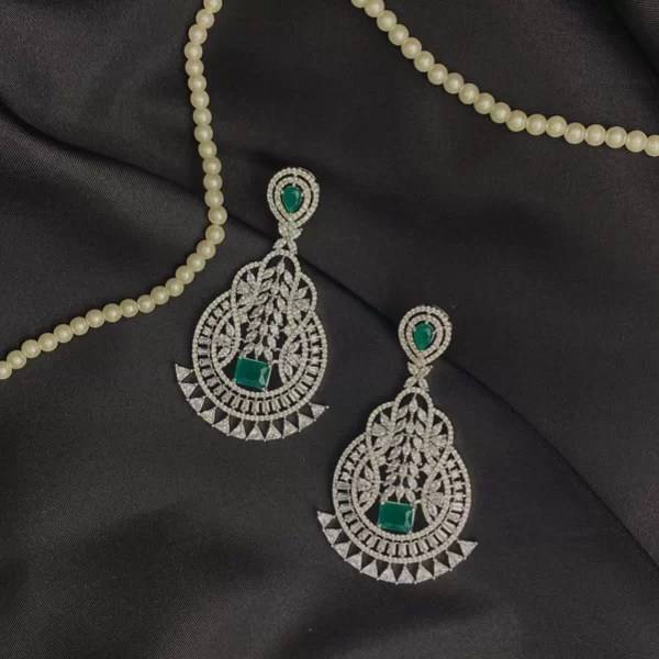 Emerald American Diamond Long Danglers