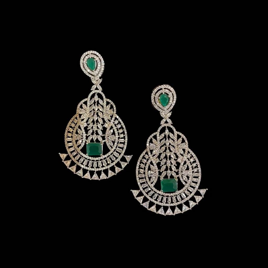 Emerald American Diamond Long Danglers