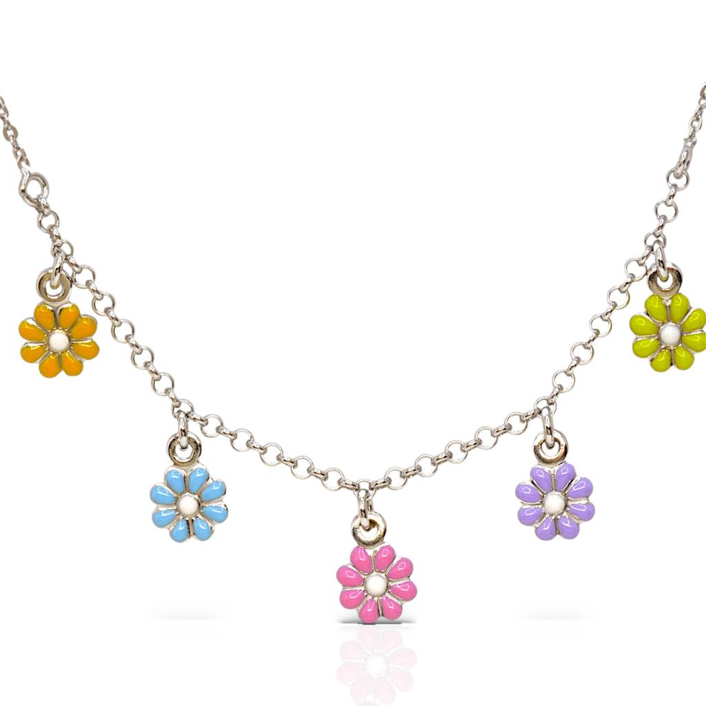 Colorful Flower Charm Necklace For Teens - 925 Silver Jewelry : 1270