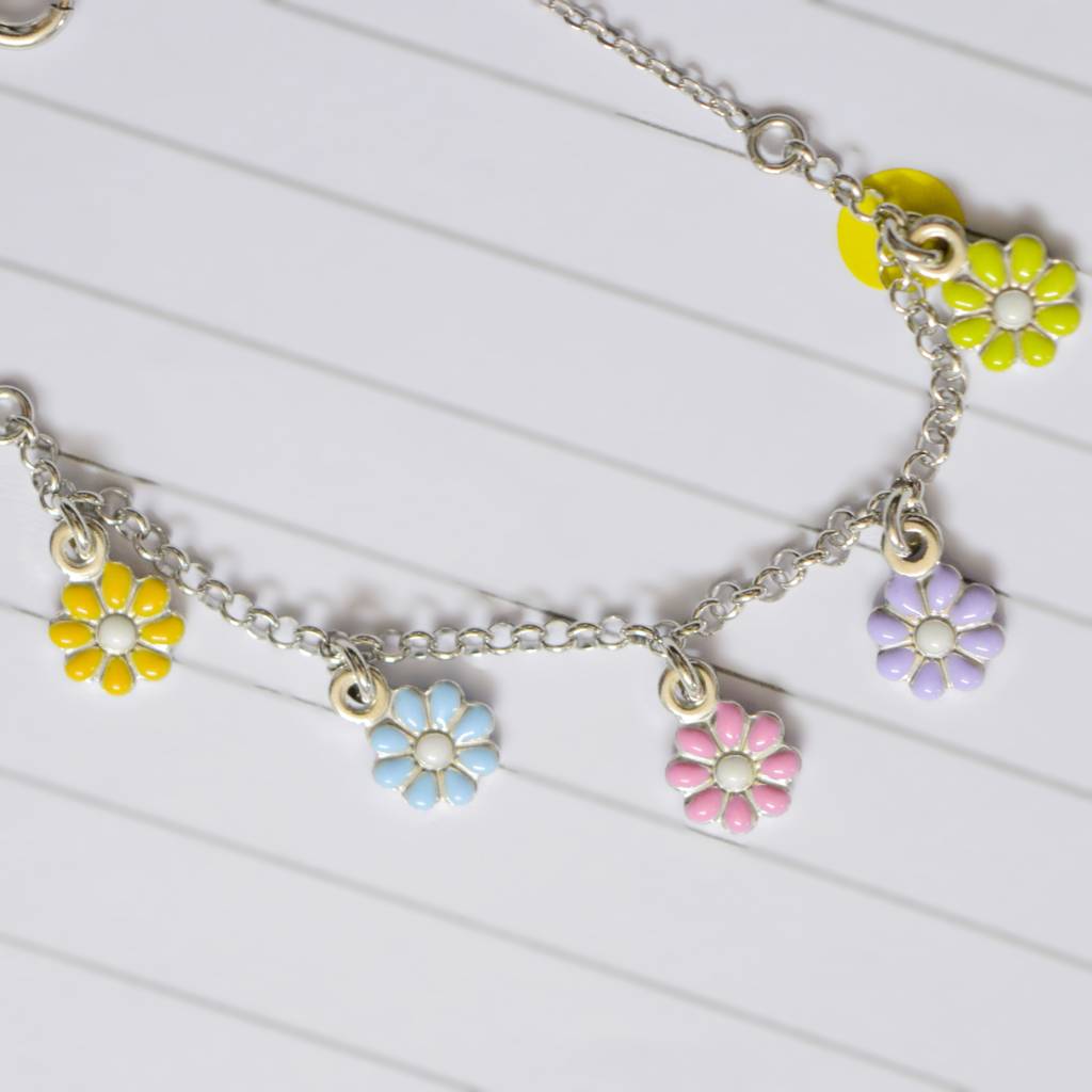 Colorful Flower Charm Necklace For Teens - 925 Silver Jewelry : 1270