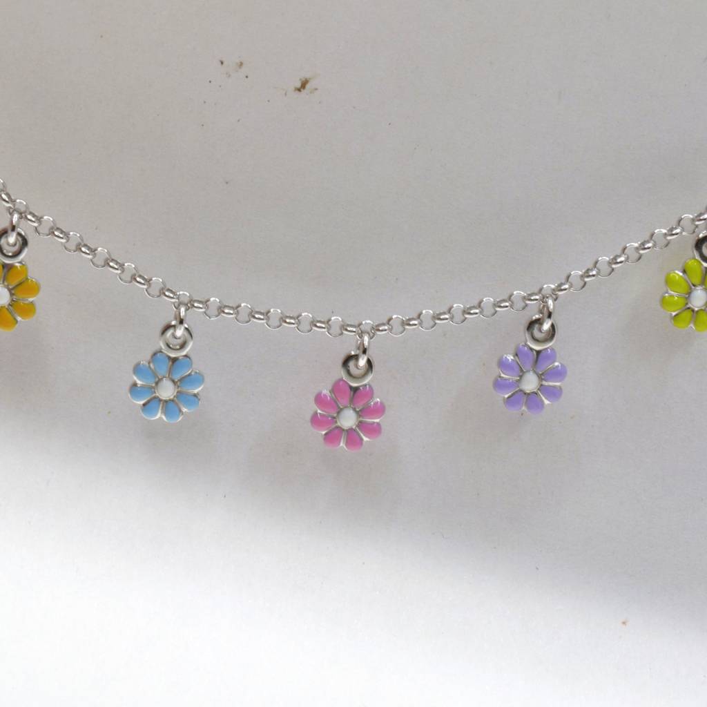 Colorful Flower Charm Necklace For Teens - 925 Silver Jewelry : 1270