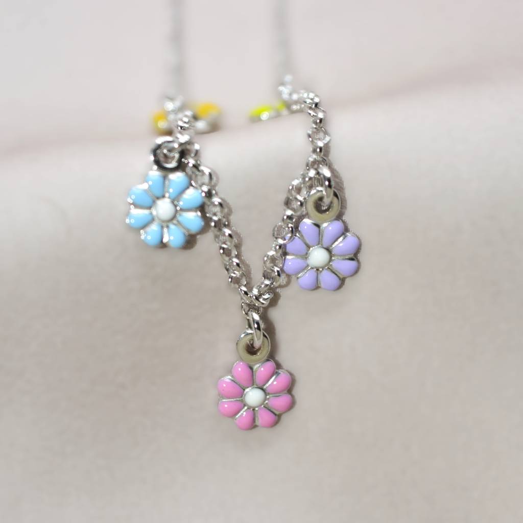 Colorful Flower Charm Necklace For Teens - 925 Silver Jewelry : 1270