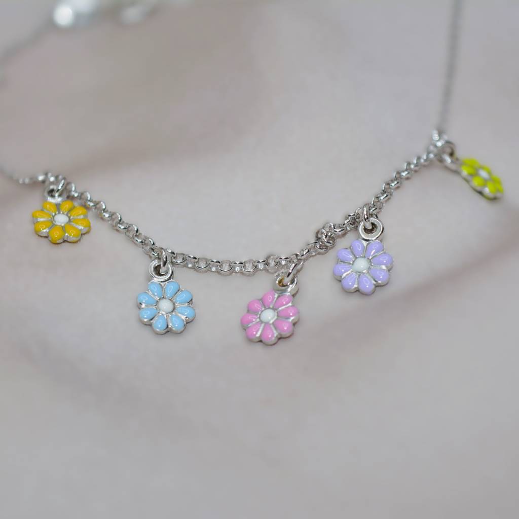 Colorful Flower Charm Necklace For Teens - 925 Silver Jewelry : 1270