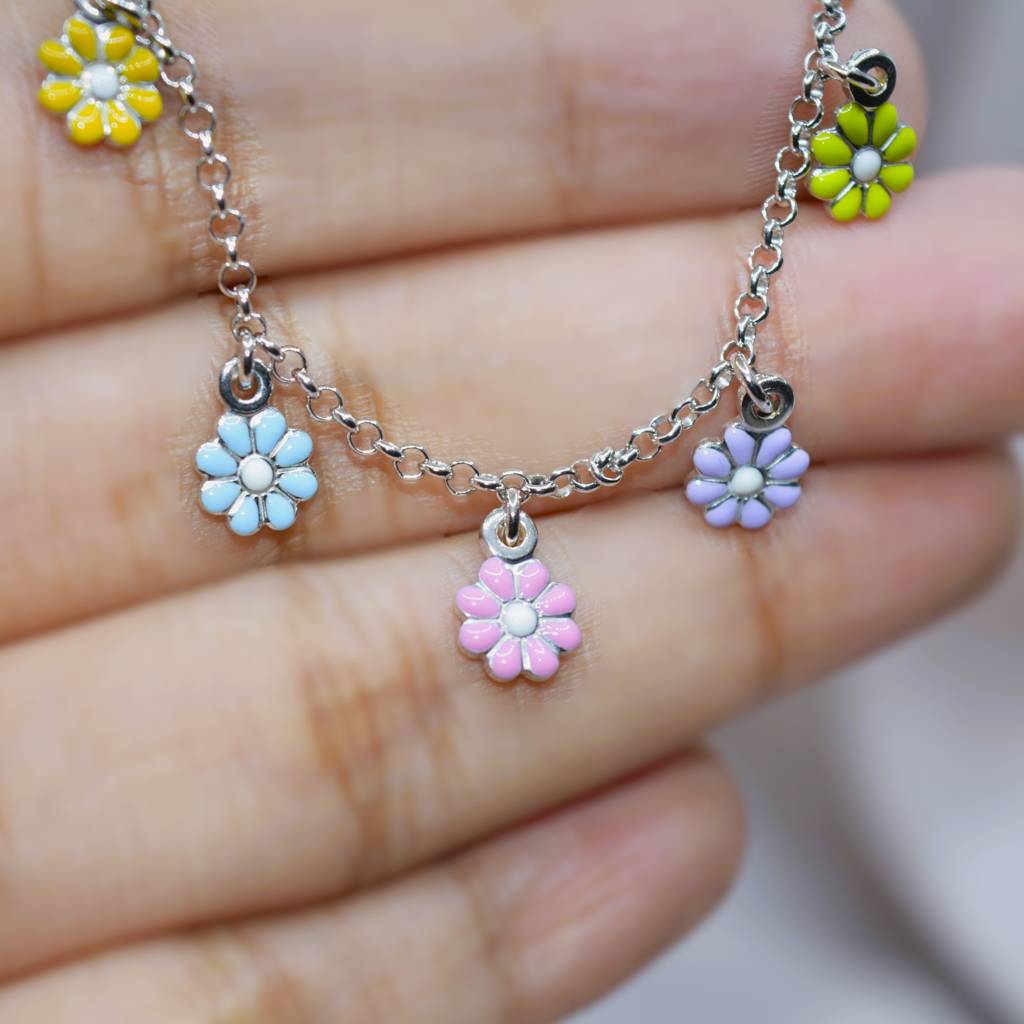 Colorful Flower Charm Necklace For Teens - 925 Silver Jewelry : 1270