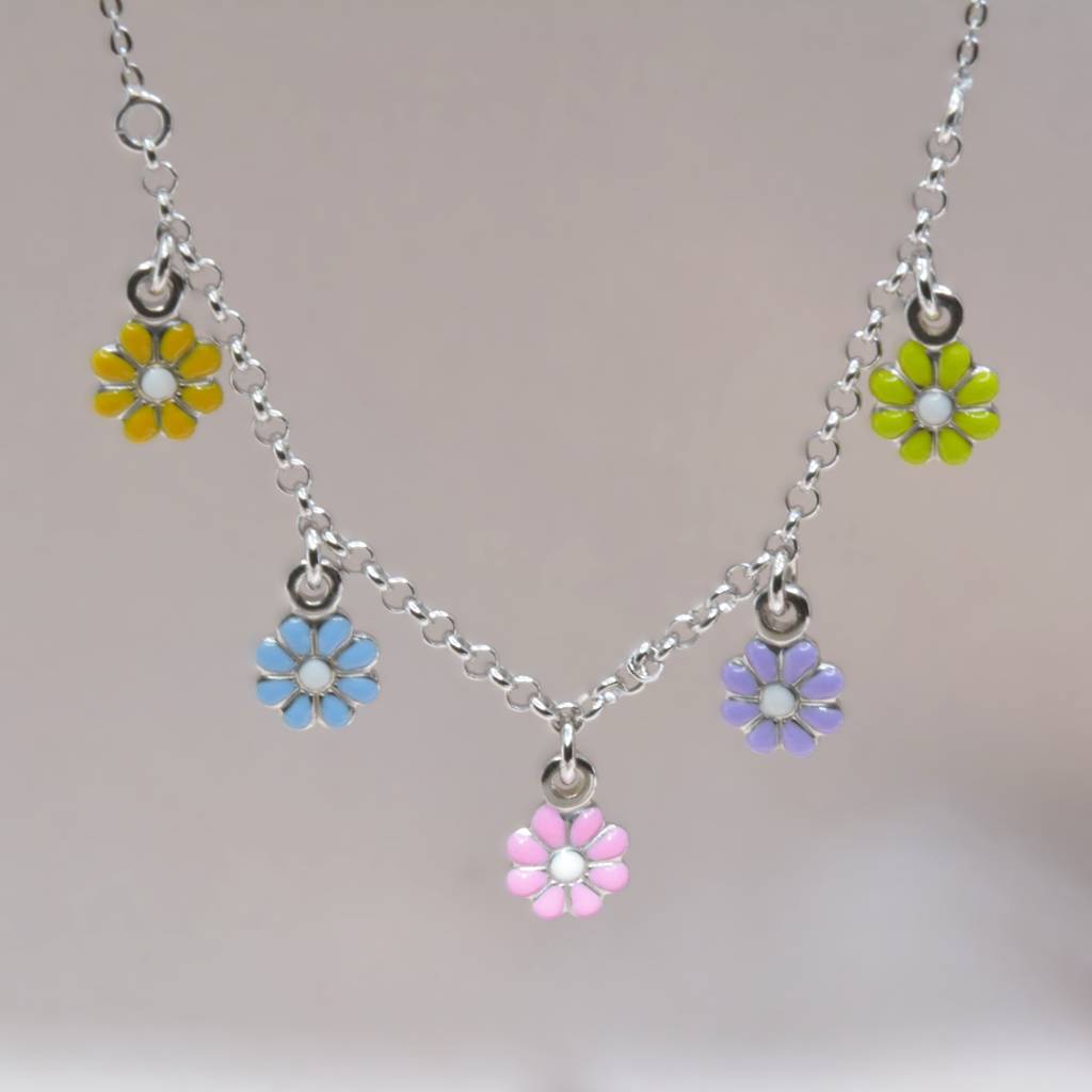 Colorful Flower Charm Necklace For Teens - 925 Silver Jewelry : 1270