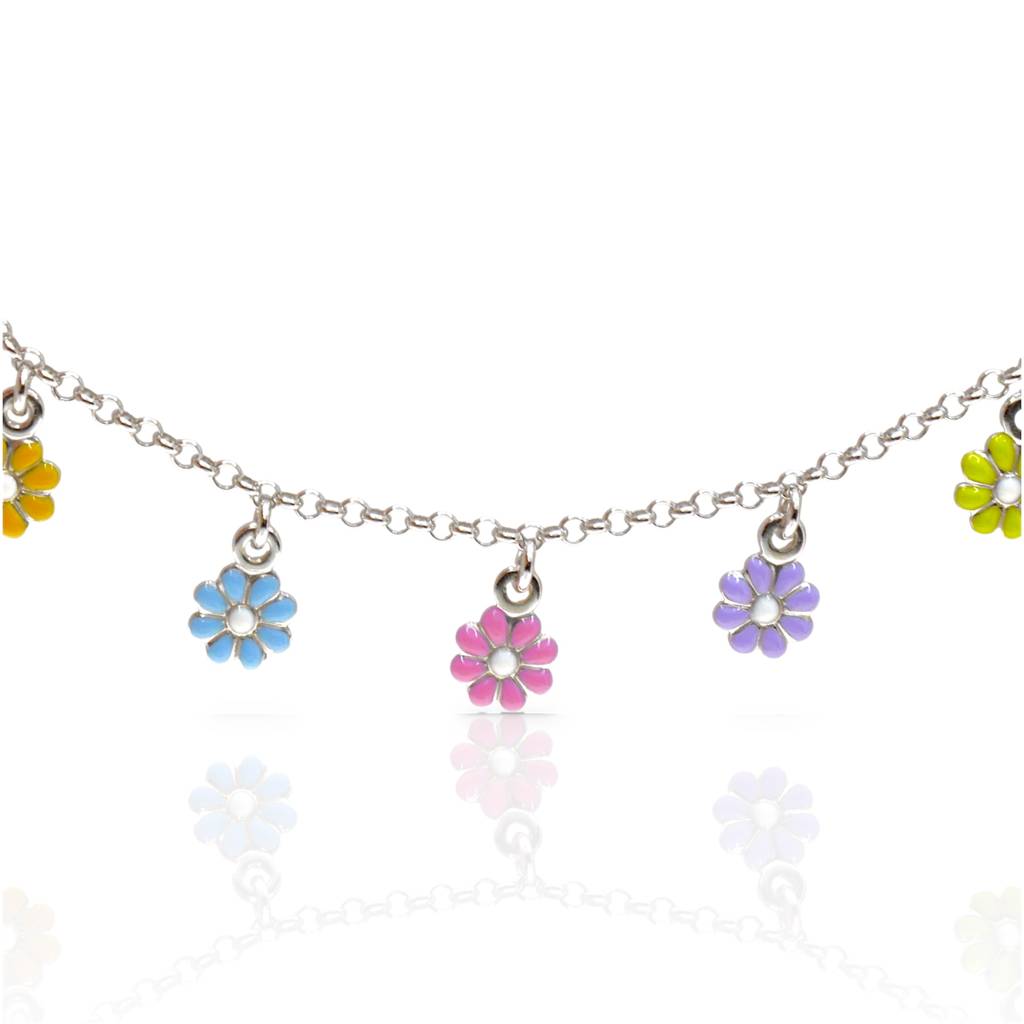 Colorful Flower Charm Necklace For Teens - 925 Silver Jewelry : 1270