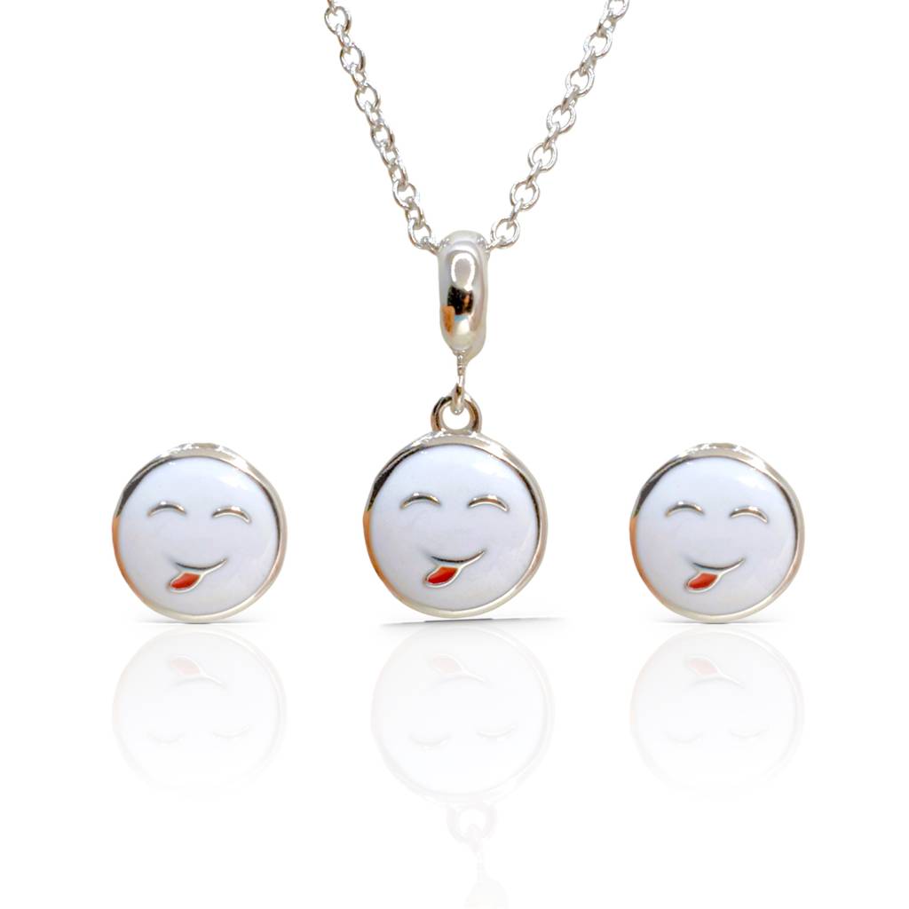 Smiley Face Necklace Set For Kids - 925 Silver Jewelry : 1271