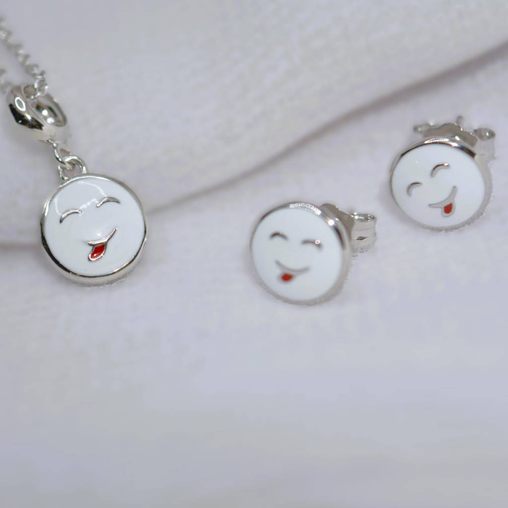 Smiley Face Necklace Set For Kids - 925 Silver Jewelry : 1271