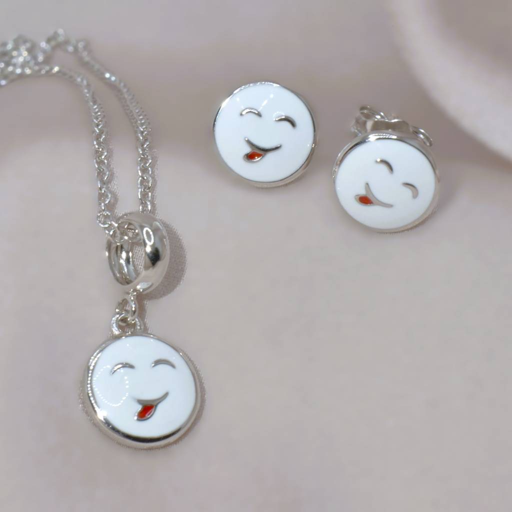 Smiley Face Necklace Set For Kids - 925 Silver Jewelry : 1271