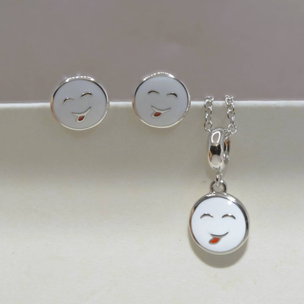 Smiley Face Necklace Set For Kids - 925 Silver Jewelry : 1271