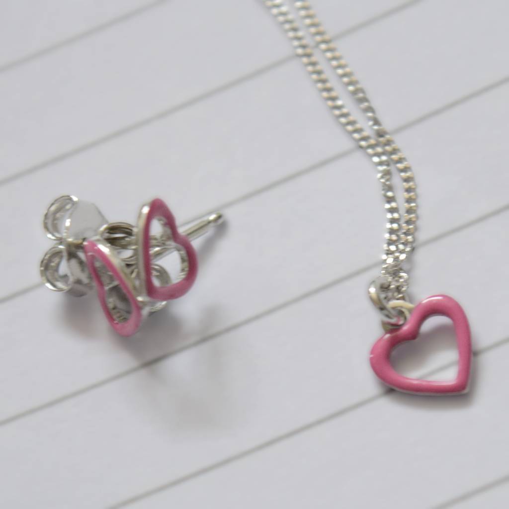 Pink Heart Necklace Set For Kids - 925 Silver Jewelry : 1272