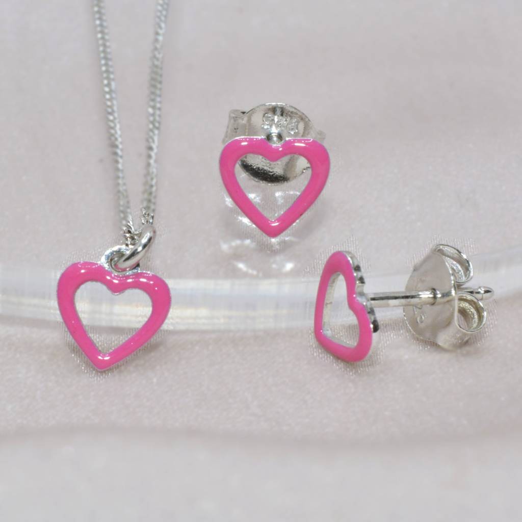 Pink Heart Necklace Set For Kids - 925 Silver Jewelry : 1272