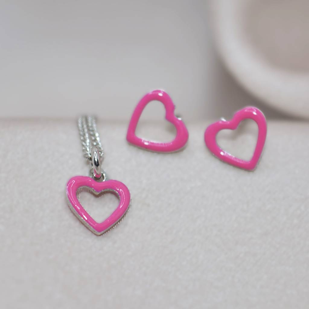 Pink Heart Necklace Set For Kids - 925 Silver Jewelry : 1272