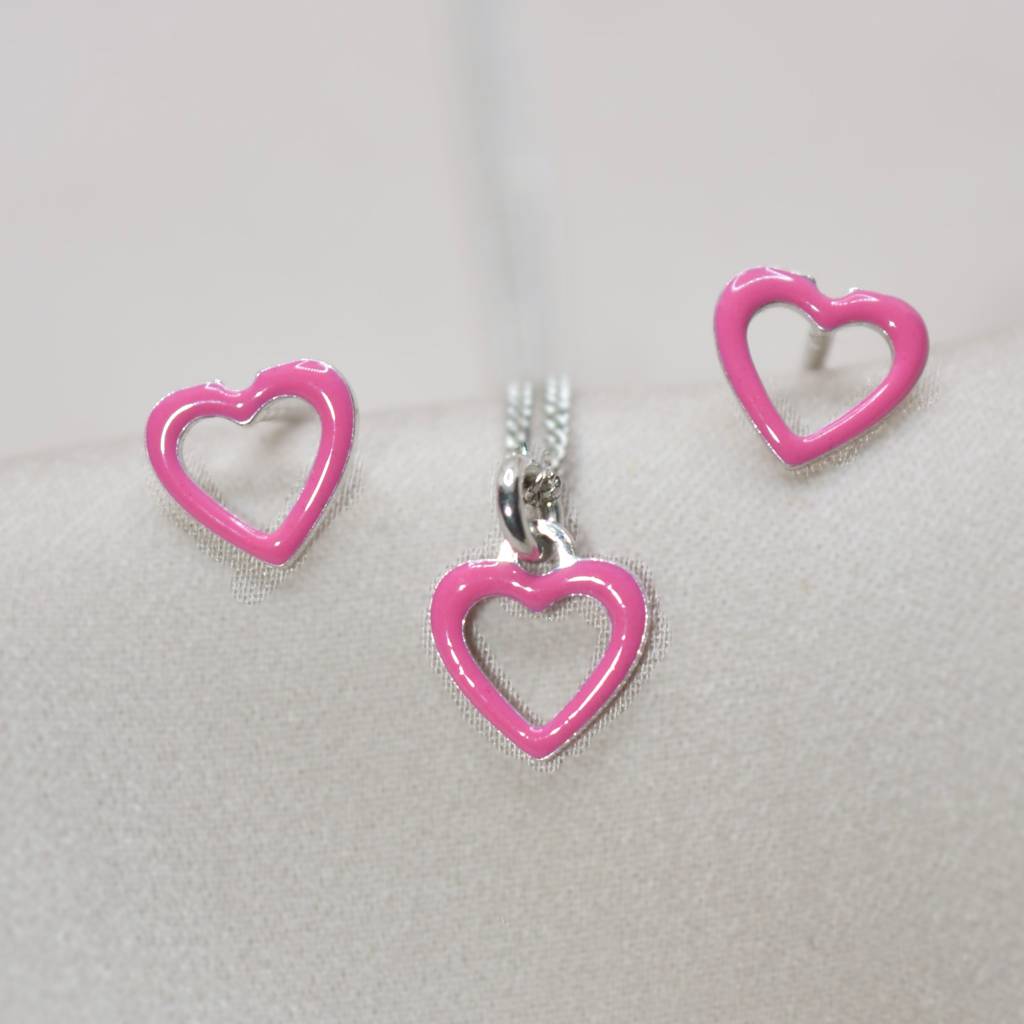 Pink Heart Necklace Set For Kids - 925 Silver Jewelry : 1272