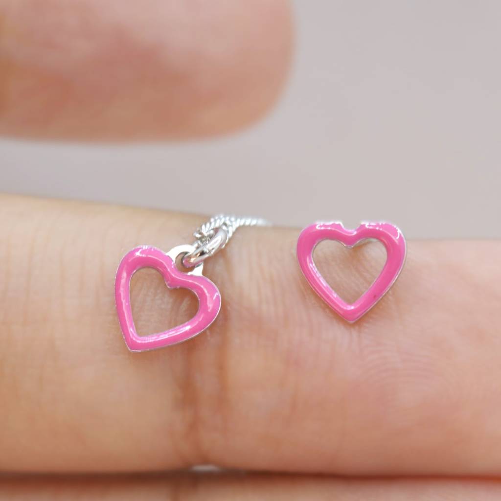 Pink Heart Necklace Set For Kids - 925 Silver Jewelry : 1272