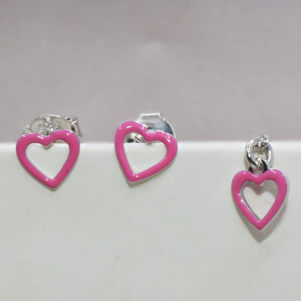 Pink Heart Necklace Set For Kids - 925 Silver Jewelry : 1272