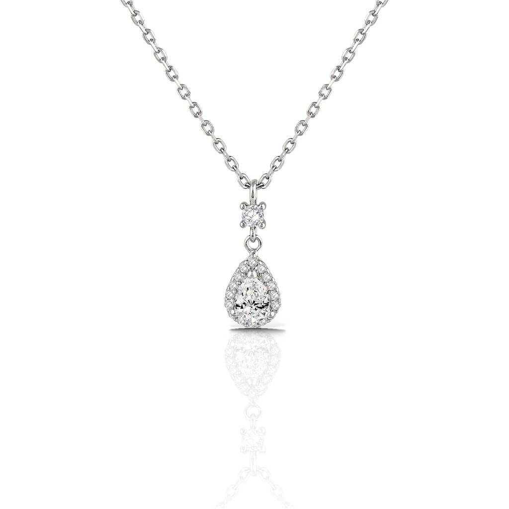 Elegant Teardrop Halo Necklace For Women - 925 Silver Jewelry : 1274