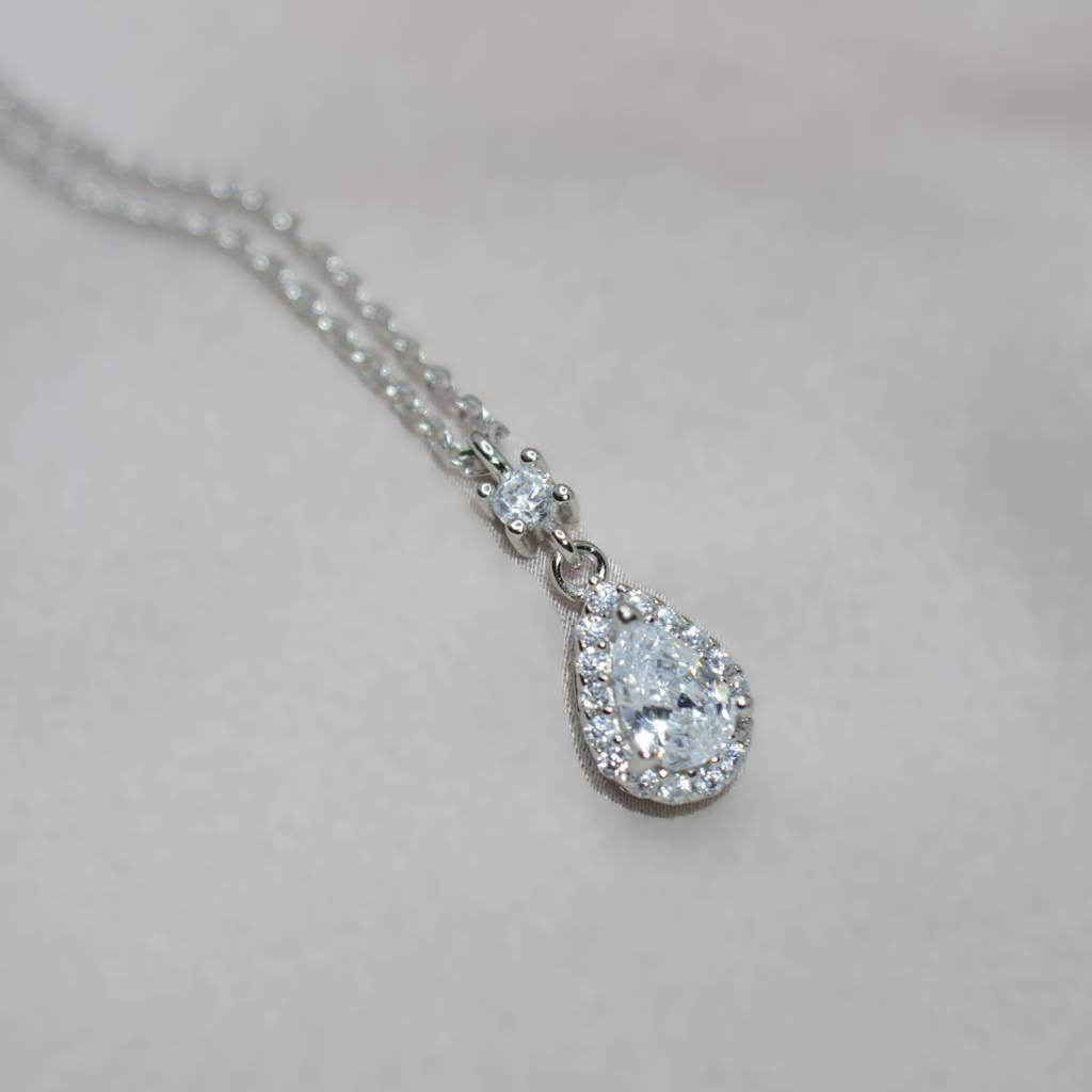 Elegant Teardrop Halo Necklace For Women - 925 Silver Jewelry : 1274