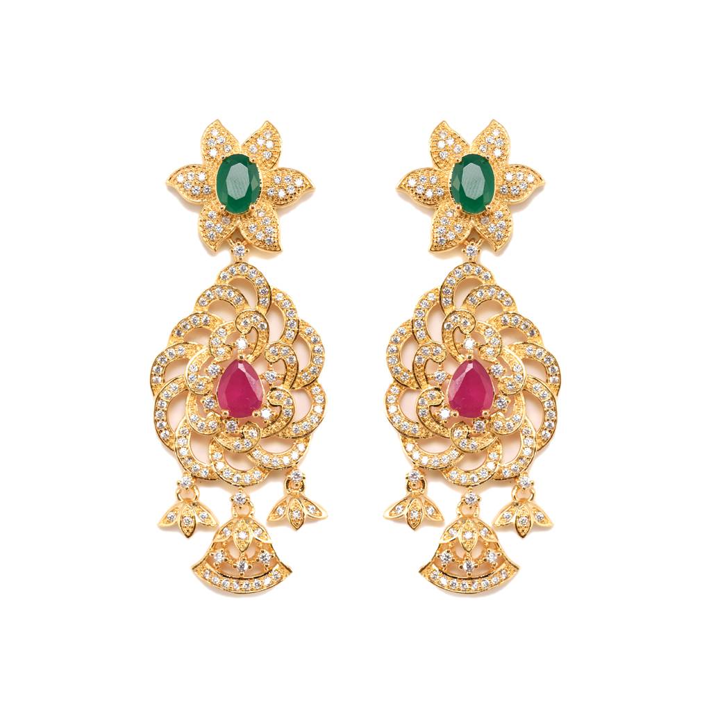 Gold Plated Multicolour Stone Studded Pendant Style Neclace And Earring Set : SJNK1274