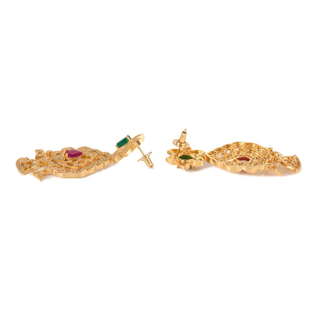 Gold Plated Multicolour Stone Studded Pendant Style Neclace And Earring Set : SJNK1274