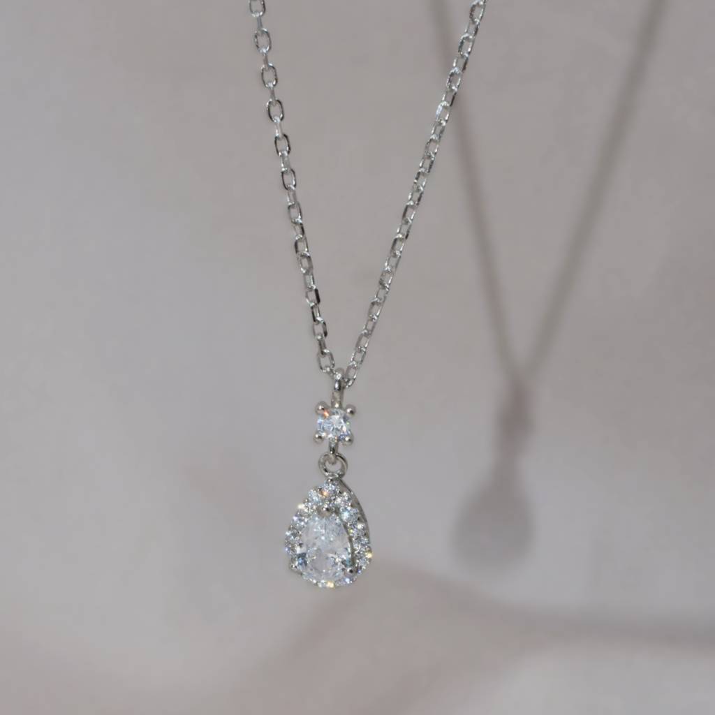 Elegant Teardrop Halo Necklace For Women - 925 Silver Jewelry : 1274