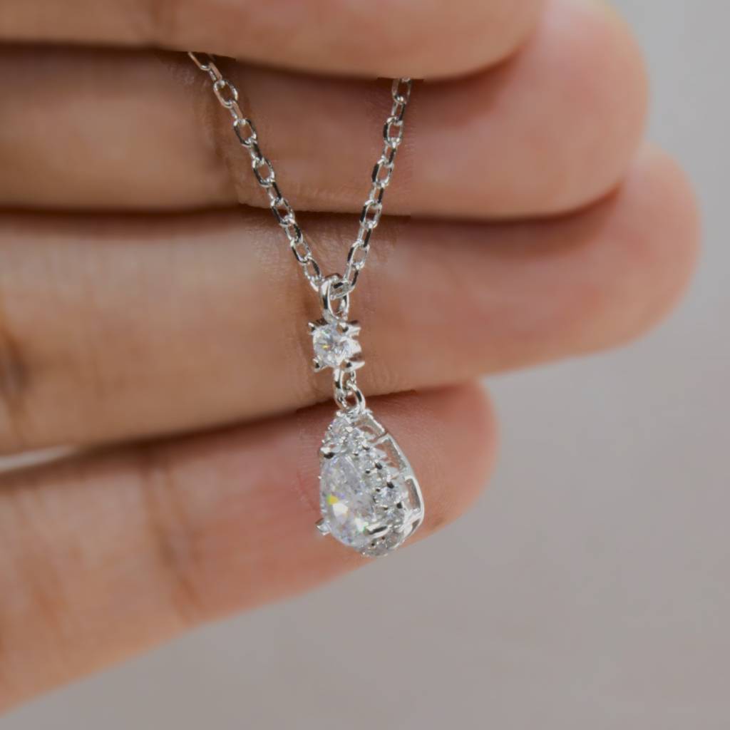 Elegant Teardrop Halo Necklace For Women - 925 Silver Jewelry : 1274