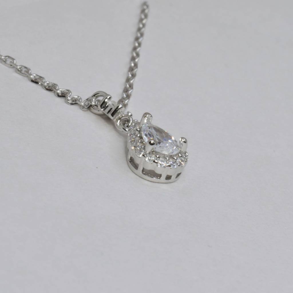 Elegant Teardrop Halo Necklace For Women - 925 Silver Jewelry : 1274