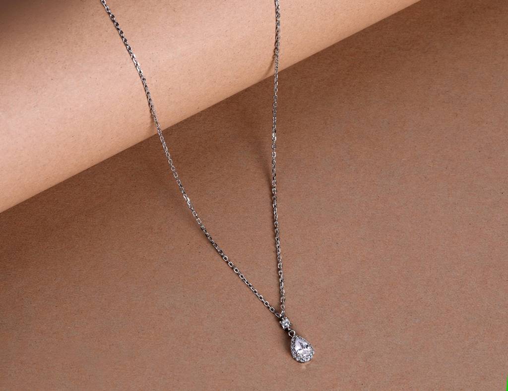 Elegant Teardrop Halo Necklace For Women - 925 Silver Jewelry : 1274