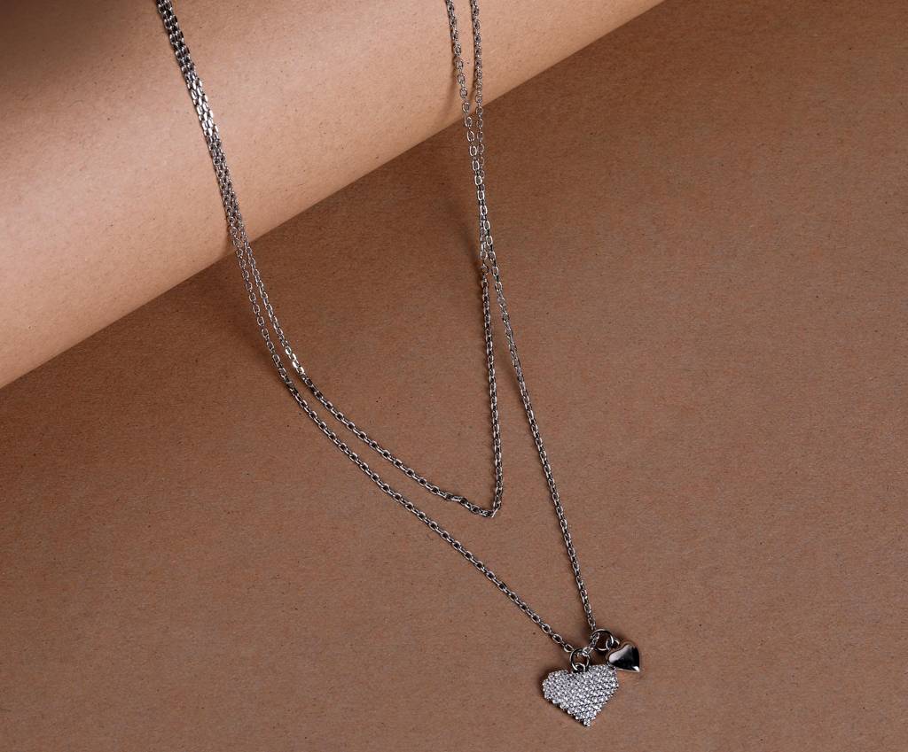 Heart-Shaped Layered Necklace For Women In 925 Silver : 1275