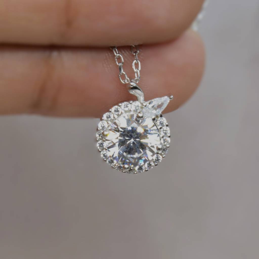 Elegant Diamond Like Halo Necklace For Women - 925 Silver Jewelry : 1277
