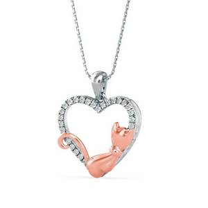 Whiskered Love Cat Diamond Pendant : P592