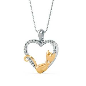Whiskered Love Cat Diamond Pendant : P592