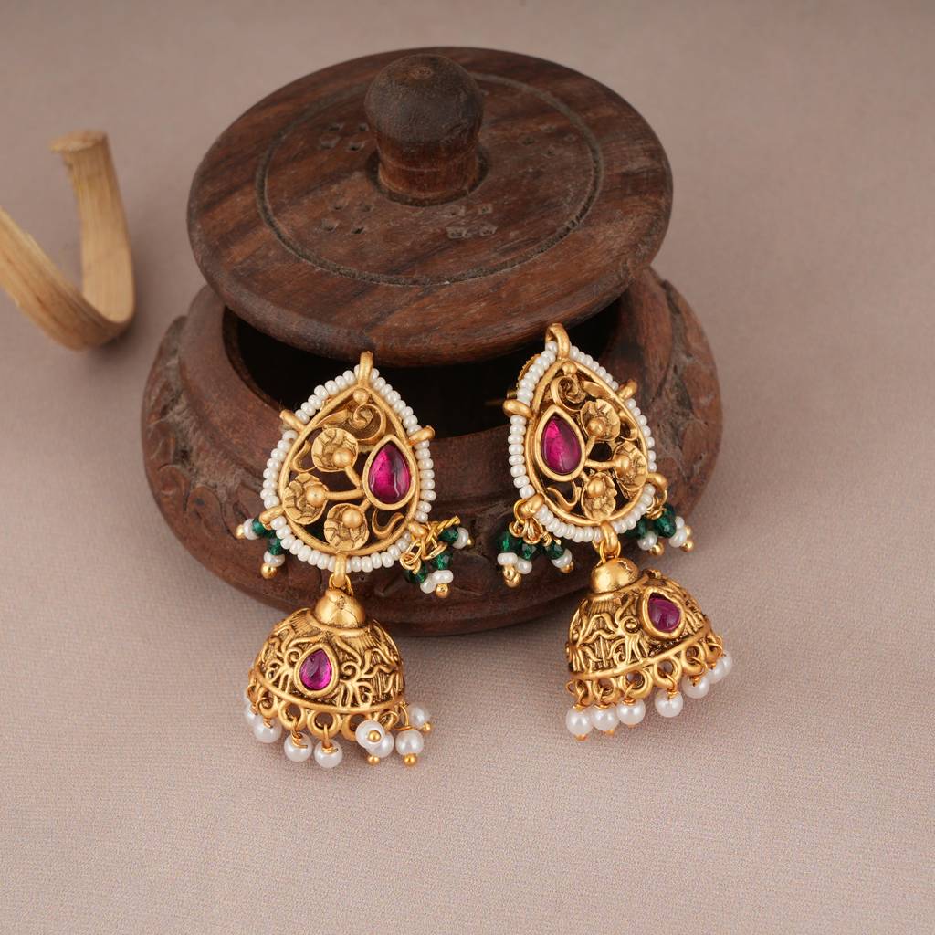 Stunning Green Stone Long Necklace Set With Jhumka Earring : SJ066