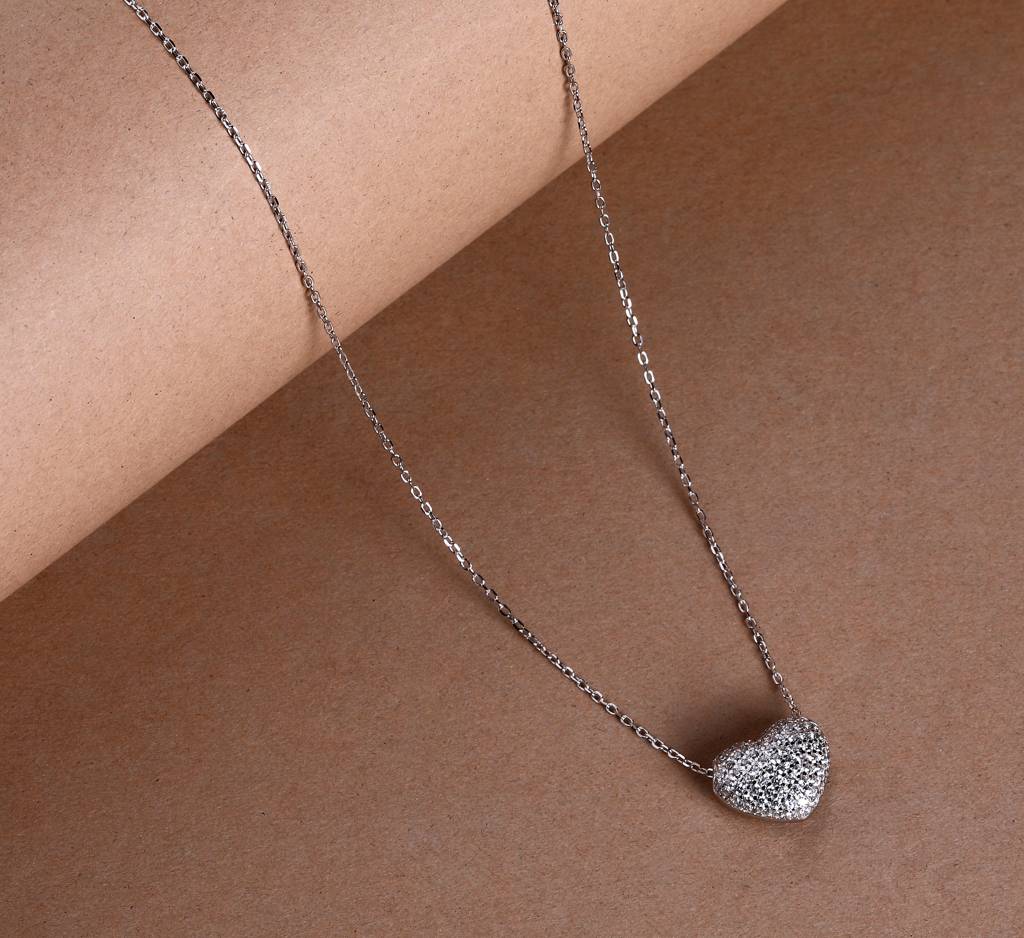 Romantic Heart-Shaped Diamond Like Necklace For Women - 925 Silver Jewelry : 1282