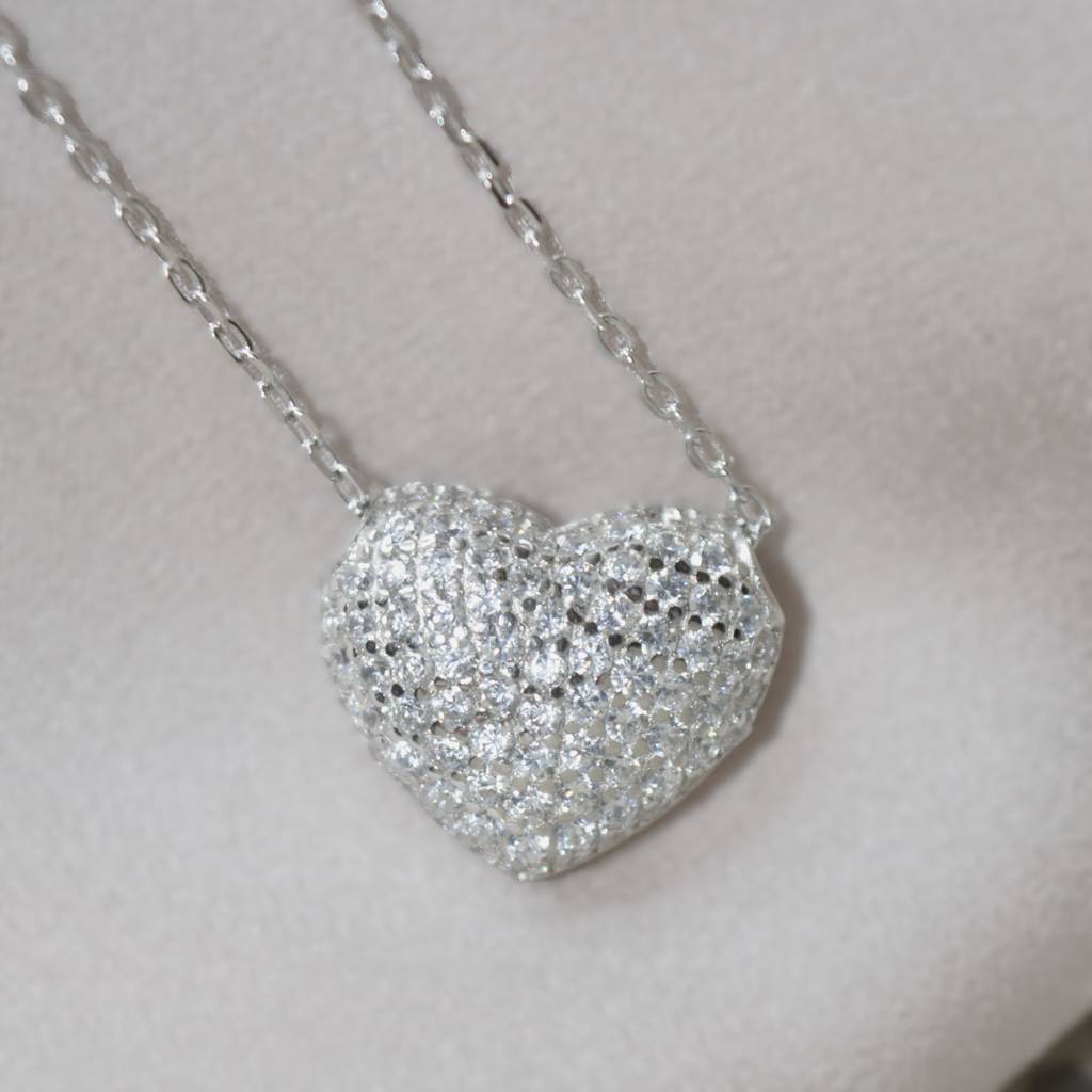 Romantic Heart-Shaped Diamond Like Necklace For Women - 925 Silver Jewelry : 1282