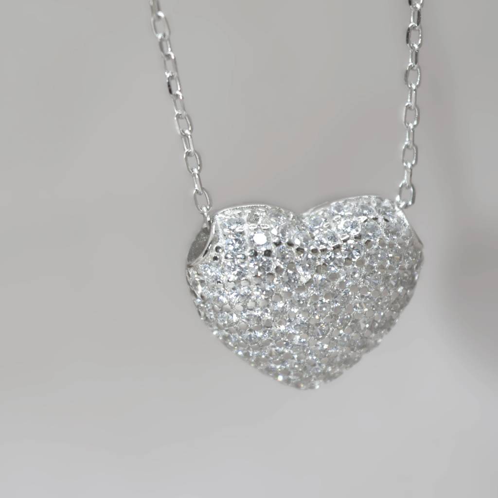 Romantic Heart-Shaped Diamond Like Necklace For Women - 925 Silver Jewelry : 1282